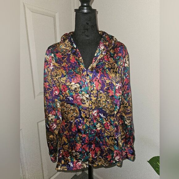 Vintage Christie &Jill Floral Abstract Print Long Sleeve Button-up Blouse Size 6 - Picture 13 of 13